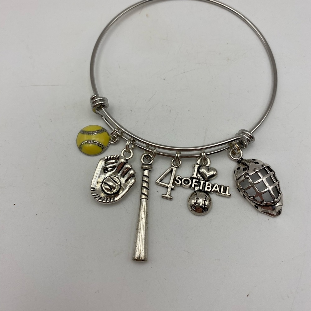 Softball Charm Bangle Bracelet Personalized with your choice of #